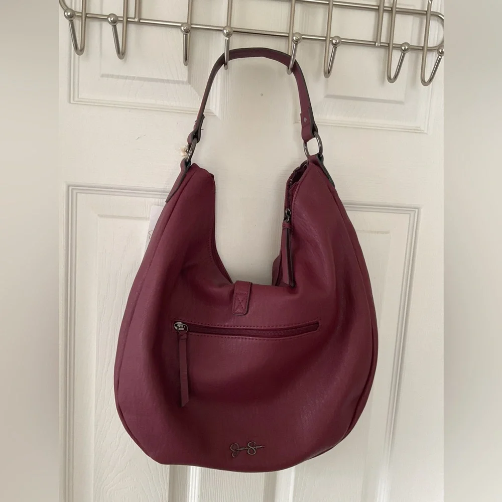 Jessica Simpson Natalie Hobo Bag Burgundy Studded Tassel Shoulder Bag NWT